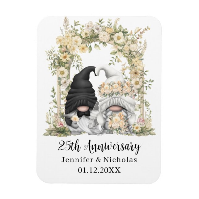 Gnome Cream Floral Arch 25th Wedding Anniversary Magnet (Vertical)