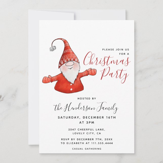 Gnome Cute Christmas Party Invitation (Front)