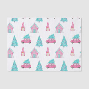Gnome Cute Pink Peppermint Christmas Pattern  Tissue Paper