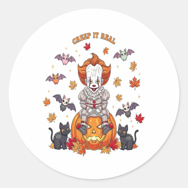 Gnome Cute Pumpkin Halloween Classic Round Sticker (Front)