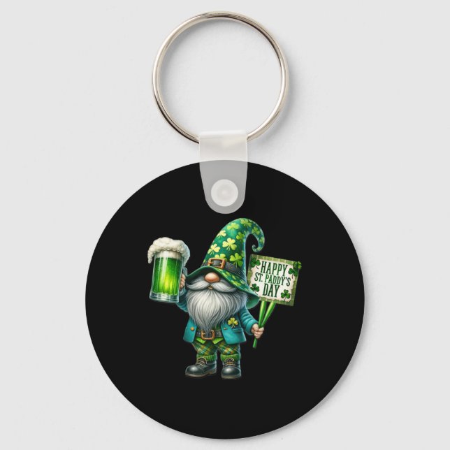 Gnome Drinking Saint Patricks Day Happy St Paddys  Key Ring (Front)