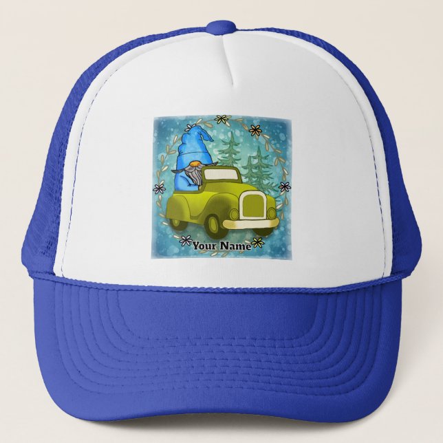 Gnome driving car trucker hat (Front)