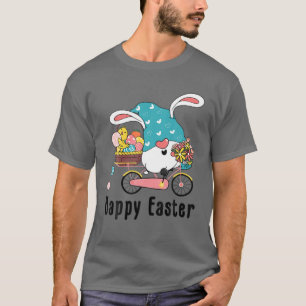 Gnome Easter And Chick Riding A Bike Hunting Easte T-Shirt