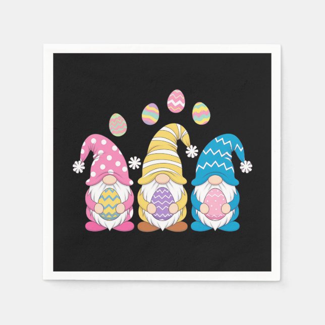 Gnome Easter Colourful Cute Eggs Spring Holiday Napkin (Front)