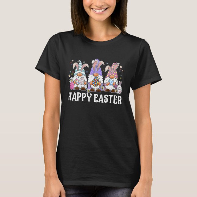 Gnome Easter Eggs Hunting Bunny Gnome Gnomies Happ T-Shirt (Front)