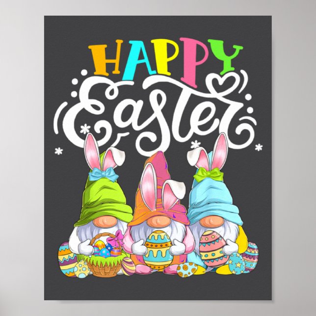 Gnome Easter Hug Egg Bunny Gnome Spring Gnomies Ha Poster (Front)