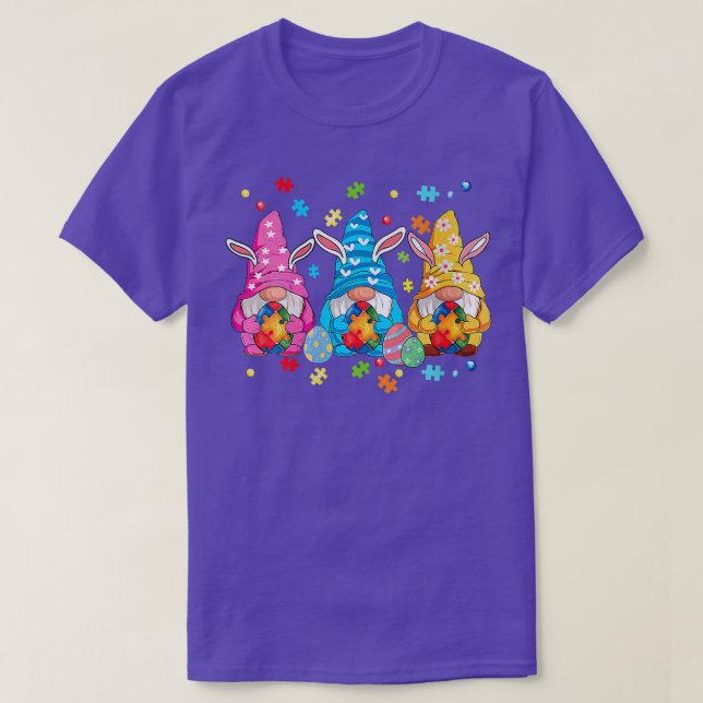 Gnome Egg Bunny Puzzle Ribbon Autism Awareness Eas T-Shirt (Design Front)