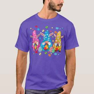 Gnome Egg Bunny Puzzle Ribbon Autism Awareness Eas T-Shirt