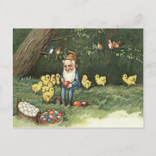 Gnome Elf Easter Coloured Painted Egg Chick Holiday Postcard