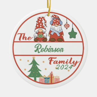 Gnome Family Christmas Ceramic Tree Decoration