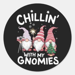Gnome Family Christmas Chillin With My Gnomies Classic Round Sticker