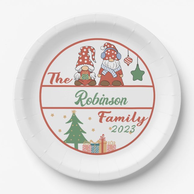 Gnome Family Christmas Paper Plate (Front)