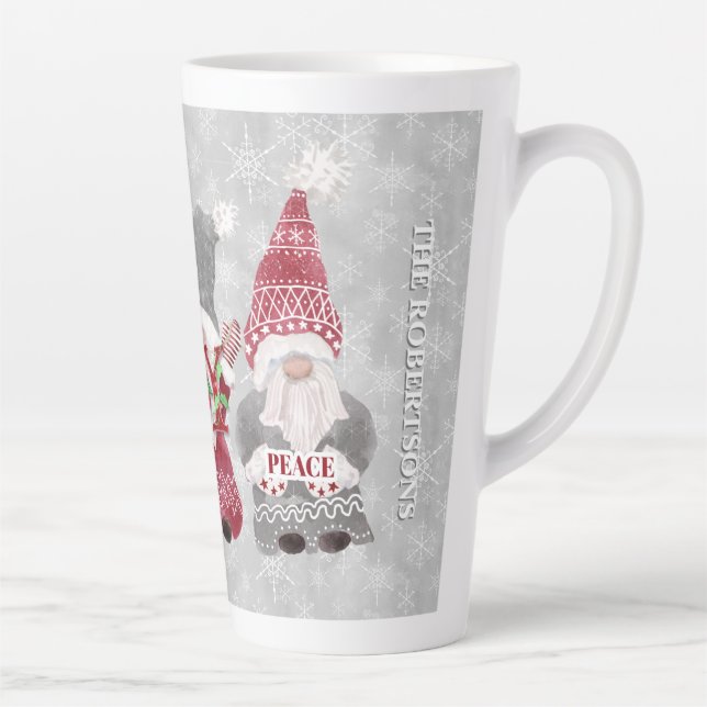 Gnome Family Christmas Snowflake Grey Red Love Joy Latte Mug (Right)