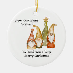 Gnome Family From Our Home to Yours on a Ceramic Tree Decoration