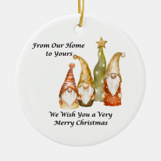 Gnome Family From Our Home to Yours on a Ceramic Tree Decoration