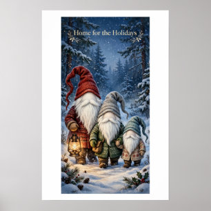 Gnome Family in the Snow — Whimsical Winter Poster