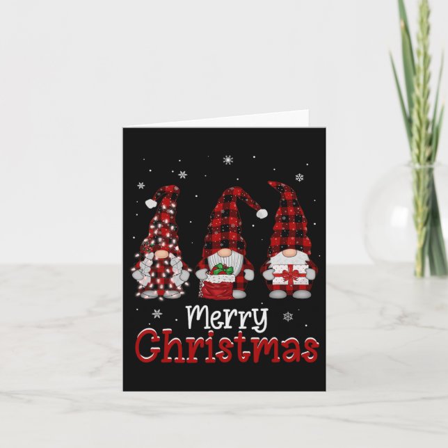 Gnome Family Merry Christmas Red Plaid Xmas Men Wo Card (Front)