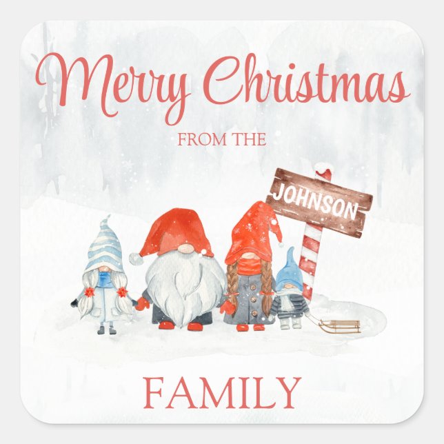 Gnome Family of Four Christmas Sticker (Front)