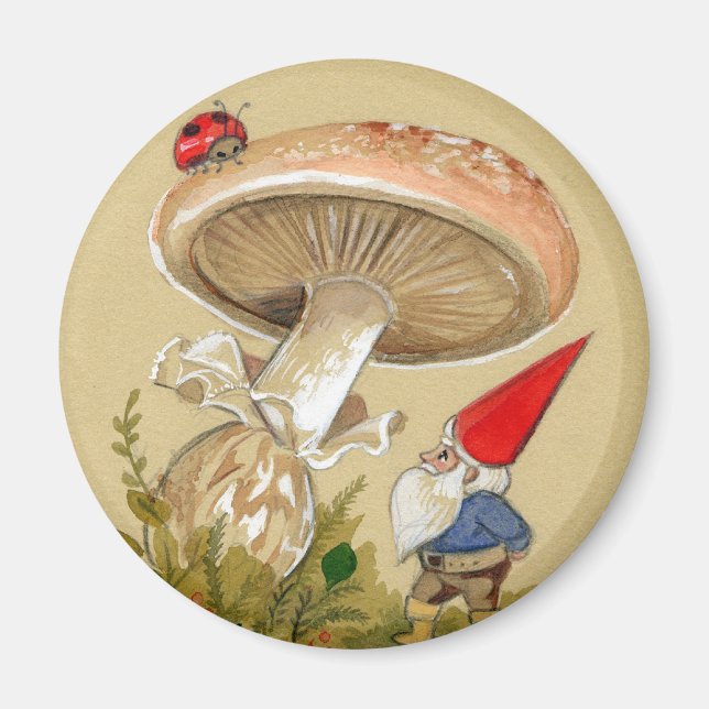 Gnome find a Ladybug and Mushroom Magnet (Front)
