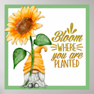 Gnome Floral Bloom Where You Are Planted Poster
