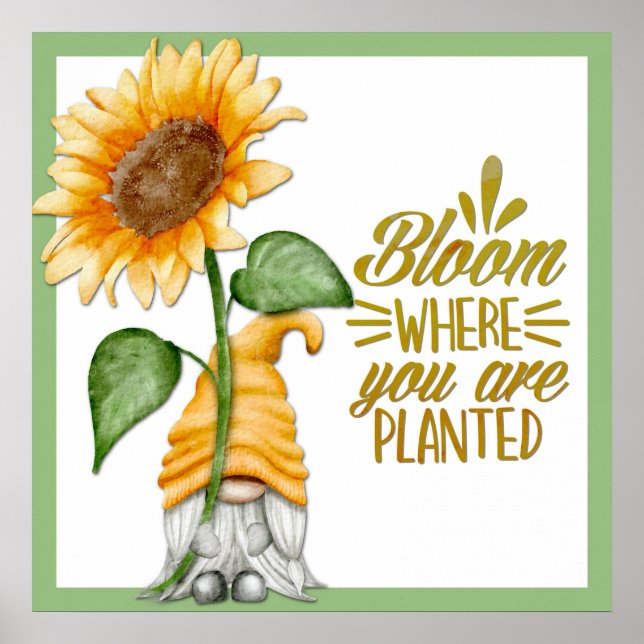 Gnome Floral Bloom Where You Are Planted Poster (Front)