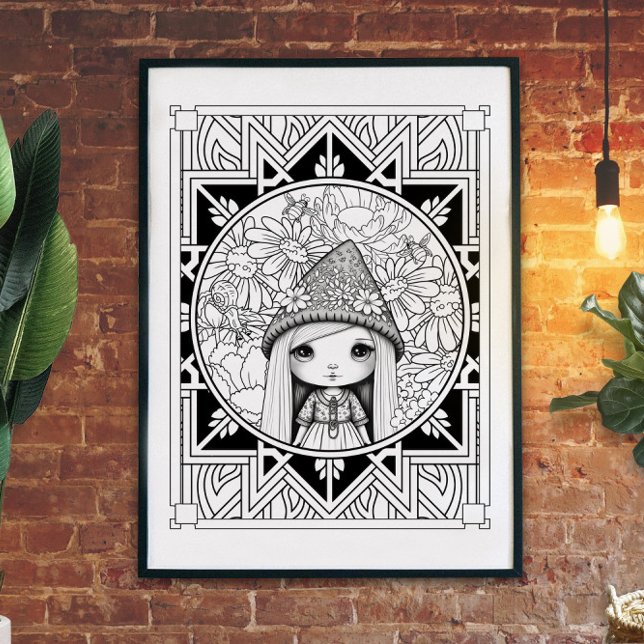 Gnome Flower Mandala Adult Coloring  Poster (Creator Uploaded)