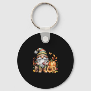 Gnome Footll Season Thanksgiving Fall Leaves Autum Key Ring