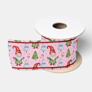 Gnome for Christmas Gift Wrapping Pink Watercolor Satin Ribbon