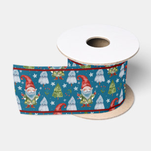 Gnome for Christmas Gift Wrapping Teal Watercolor Satin Ribbon