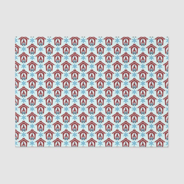 Gnome for Christmas Pattern Red Blue Tissue Paper (Front)