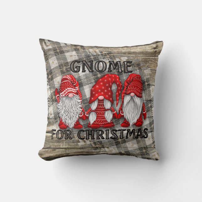 Gnome For Christmas Plaid Rustic Country Farmhouse Cushion (Front)