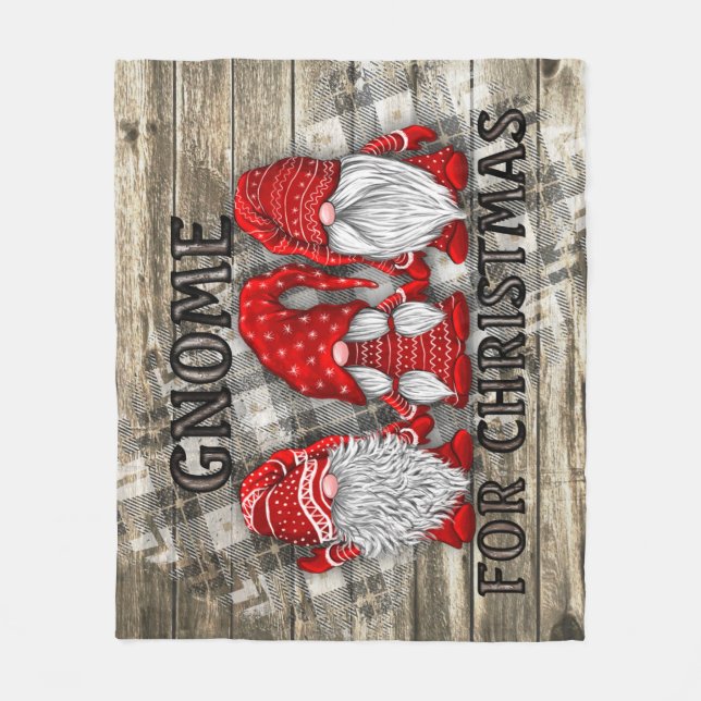 Gnome For Christmas Plaid Rustic Country Farmhouse Fleece Blanket (Front)
