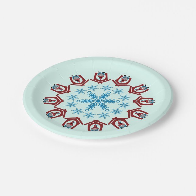 Gnome for Christmas with Snowflakes Red Blue Paper Plate (Angled)