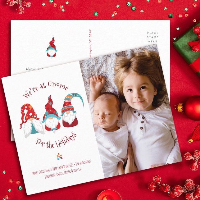 Gnome for Holidays Cute Fun Elf Custom Photo Holiday Postcard (Creator Uploaded)