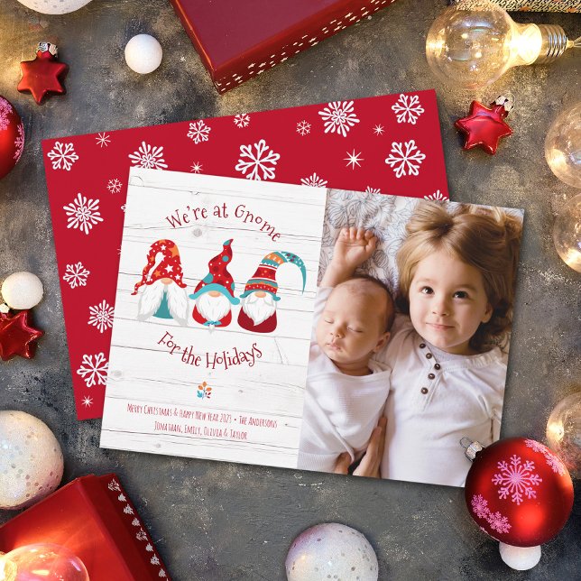 Gnome for Holidays Cute Fun Rustic Custom Photo Holiday Card (Creator Uploaded)