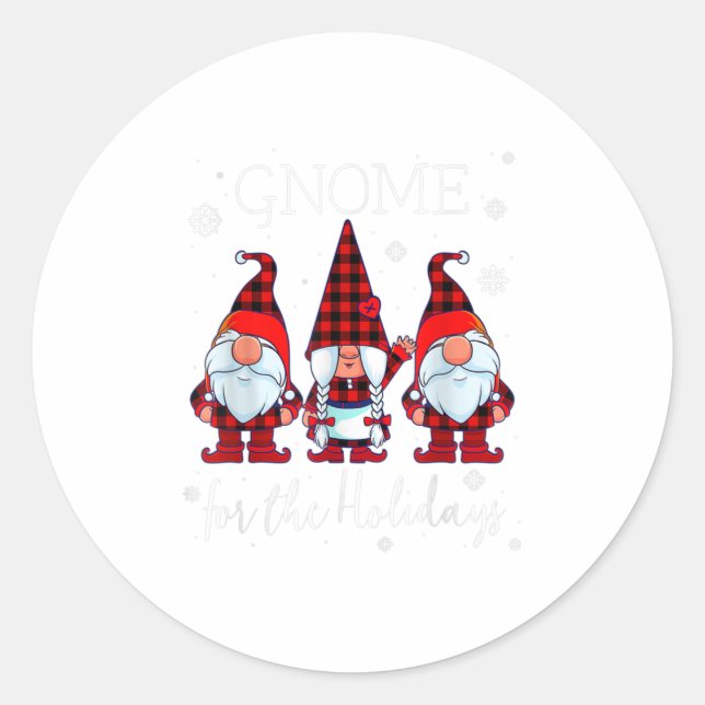 Gnome for the Holidays Buffalo Plaid 3 Classic Round Sticker (Front)