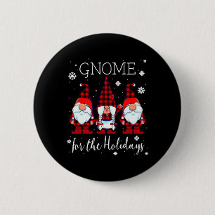 Gnome for the Holidays Buffalo Plaid 3 Gnomes 6 Cm Round Badge
