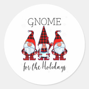 Gnome For The Holidays Buffalo Plaid 3 Gnomes Chri Classic Round Sticker