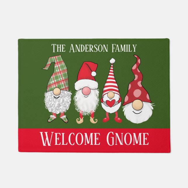 Gnome for the Holidays cute fun welcome Christmas  Doormat (Front)