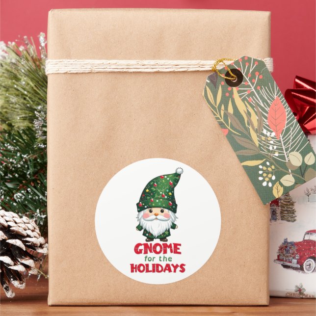 Gnome For The Holidays Funny & Adorable Christmas  Classic Round Sticker (Holiday)