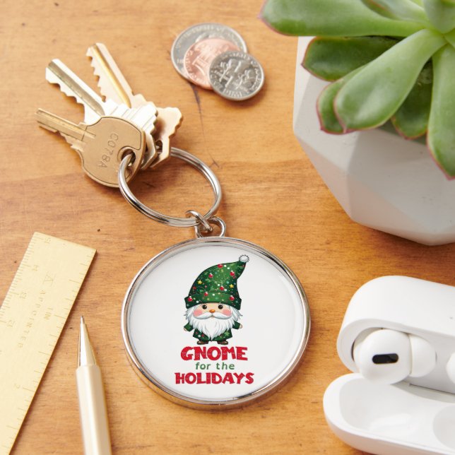 Gnome For The Holidays Funny & Adorable Christmas  Key Ring (Desk)