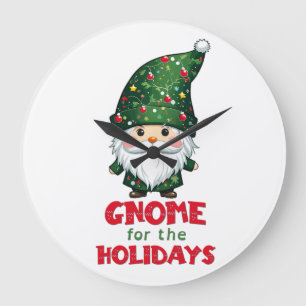 Gnome For The Holidays Funny & Adorable Christmas  Large Clock