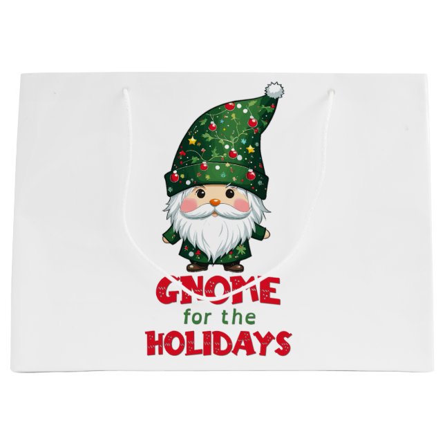 Gnome For The Holidays Funny & Adorable Christmas  Large Gift Bag (Front)