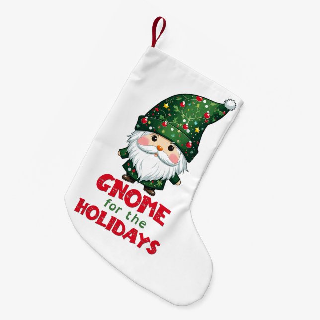 Gnome For The Holidays Funny & Adorable Christmas  Small Christmas Stocking (Front (Hanging))