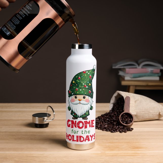 Gnome For The Holidays Funny & Adorable Christmas  Water Bottle (Coffee)
