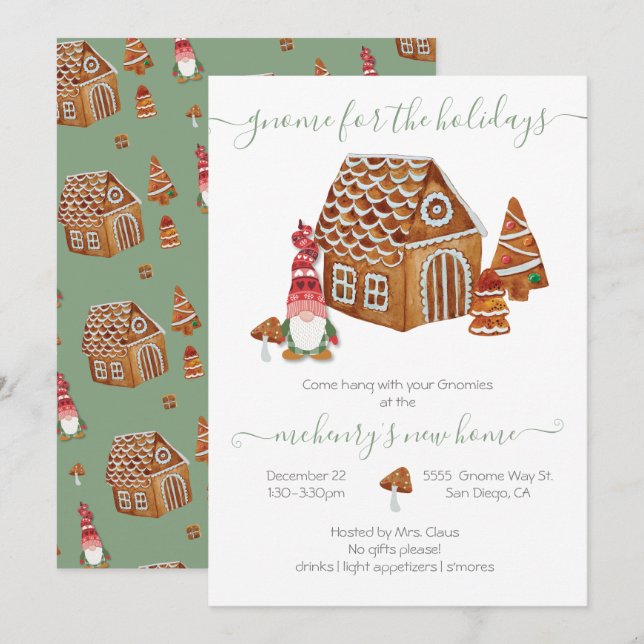 Gnome for the Holidays House warming Party Invitation (Front/Back)