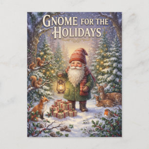 Gnome for the Holidays Winter Forest Illustration Postcard