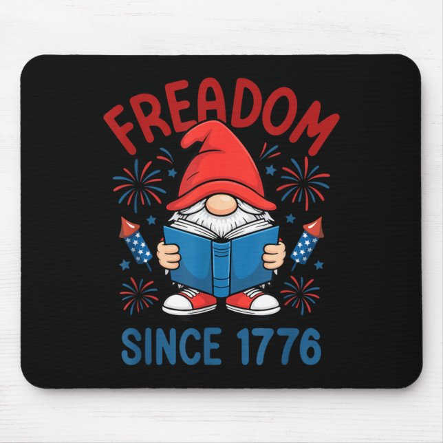 Gnome Freadom Firework Patriotic Book American Mouse Mat (Front)