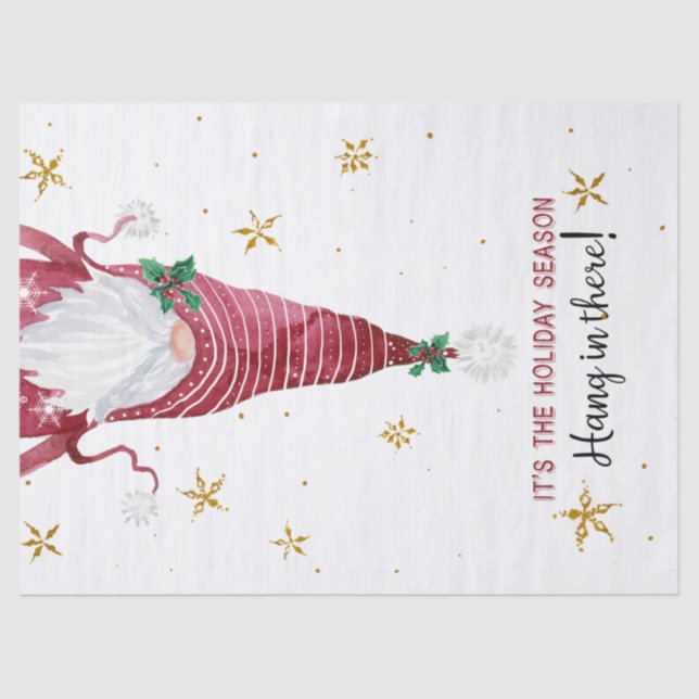 Gnome Funny Christmas Holiday Season Snowflakes Tissue Paper (Front)