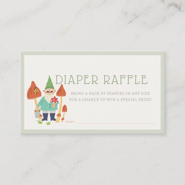 Gnome Garden Mushroom Green Diaper Raffle Ticket Enclosure Card (Front)